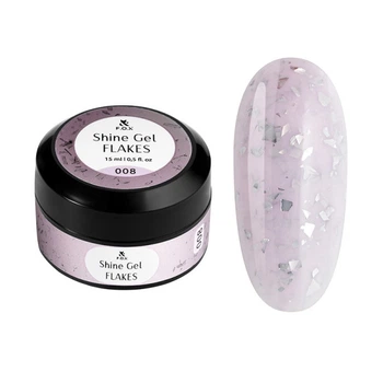 Гель F.O.X Shine Gel Flakes 008 для укрепления ногтей нюдовый с золотой поталью 15 мл
