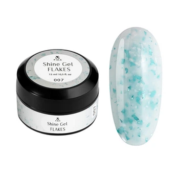Гель F.O.X Shine Gel Flakes 007 для укрепления ногтей молочный с бирюзовой и серебряной поталью 15 мл