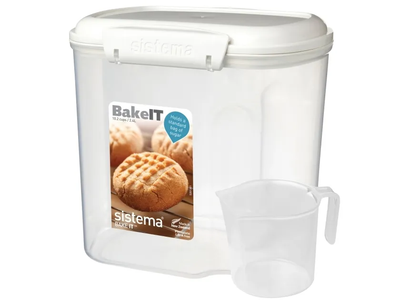 Pojemnik kuchenny na produkty sypkie Sistema biały 2.4 l + Kubek z miarką (9414202012401)