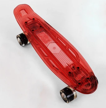Скейт Пенни борд Best Board прозрачная дека со светом, колёса PU со светом, зарядка USB. Red (04508)