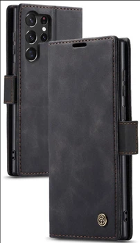 Чехол-книжка CaseMe из нубука для Samsung S22 Ultra Чёрный