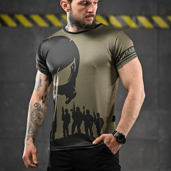 Потоотводящая мужская футболка Oblivion tactical coolmax с принтом Punisher олива размер S
