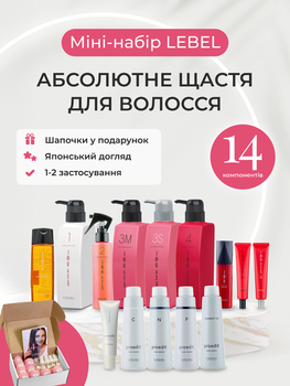 Міні-набір LEBEL "Абсолютне щастя для волосся" 14 компонентів IAU Cell Care + Proedit, японська салонна процедура для відновлення, зволоження, лікування та догляду сухого / пошкодженого / тонкого / пористого волосся (розлив на 1-2 застосуванн