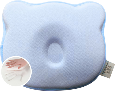 Ортопедична подушка Papaella BabyComfort 27x22x3 см з ефектом пам'яті у формі ведмедика блакитна (4820227288700)
