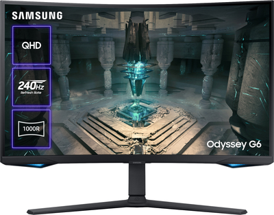 Монітор 32" Samsung Odyssey G6 S32BG650 (LS32BG650EIXUA) 2K QHD VA 1000R / 240Гц / 1мс / DisplayHDR600 / 8-Bit + FRC / DCI-P3 95% / FreeSync Premium Pro / G-SYNC Compatible / Smart TV / WiFi / BT 5.2 / HDMI 2.1