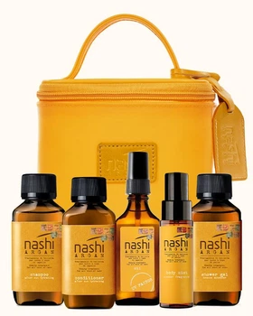 Дорожный летний набор Nashi Argan Speedy Beauty Sun для волос и тела (5 средств: 100 мл + 100 мл + 50 мл + 50 мл + 100 мл)