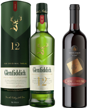 Віскі Glenfiddich витримка 12 років 0.7 л 40% + Вино Cantorum SALENTO IGT SUSUMANIELLO виноградне натуральне червоне сухе 0.75 л 13.5% (5010327000176+8020685019571)