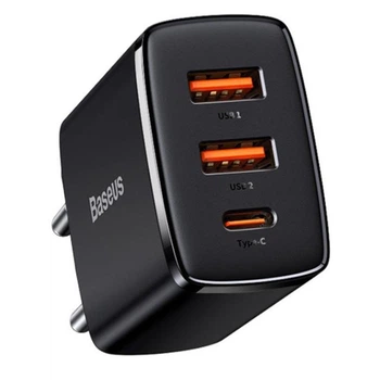 Сетевое зарядное устройство Baseus Compact PD30W / 3A 2USB+Type-C с быстрой зарядкой для Apple / Xiaomi Black