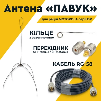 Виносна антена ПАВУК (кабель 10 м) для рацій Motorola серії DP Дводіапазонна VHF/UHF для посилення зв'язку