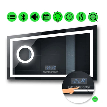 Прямоугольное зеркало с LED подсветкой 110 на 70 см, с Smart-блоком, линзой с подсветкой и подогревом, модель Karnet La Mir (karnetg195)