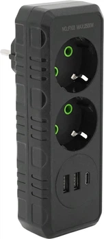 Сетевой разветвитель Voltronic F103-Black тройник с заземлением 2 розетки + 2 USB + 1 Type-C, 2500W, 10A, 110-250V Max, Blister (YT38172)