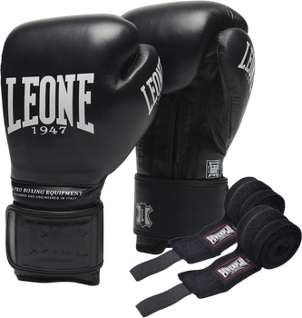 Боксерські рукавиці Leone GN111 The Greatest 18 унцій Black (бинти 4 м в комплекті) (GN111_Black_18oz)