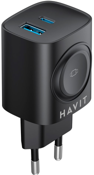 Зарядний пристрій Havit HV-UC132 22W USB-A+USB-C+Watch Charger Black (UC132 EU)