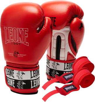 Боксерські рукавиці Leone GN208 Iconic 16 унцій Red (бинти 4 м в комплекті) (GN208_Red_16oz)