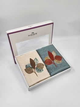 Подарочный набор полотенец для лица Maribor 2 шт. Leaf Bej - Mint