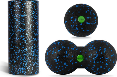 Zestaw Neo Sport roller do cwiczen pilka podwojna pilka do masazu ns 998 czarno-niebieski (5903890620615)