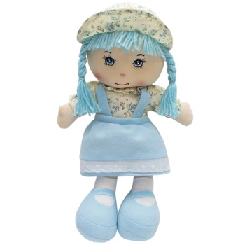 Мягкая кукла с вышитым лицом, 36 см, голубое платье (860845)