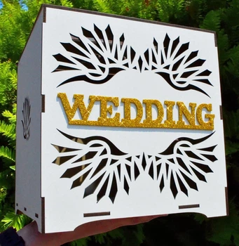 Коробка для Денег на Свадьбу + слово WEDDING, Свадебная Деревянная Копилка Веддинг, Сундук для Сбора Конвертов