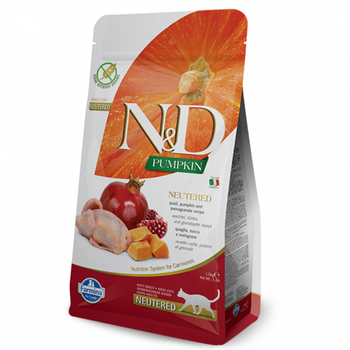 Беззерновий сухий корм для стерилізованих котів N&D Farmina Gгain Free Pumpkin Quail & Pomegranate (курка, гранат), 1,5 кг