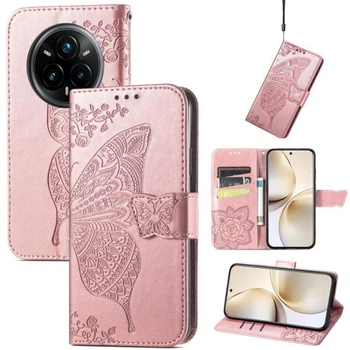 Чохол-книжка з малюнком UniCase Butterfly Pattern для Realme 14 Pro Plus - Rose Gold