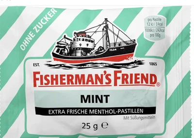 Льодяники без цукру зі смаком ментолу Fisherman's Friend Pastillen, mint, Minze, zuckerfrei 25 г
