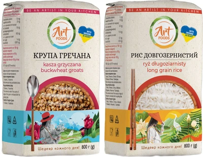 Набор круп Art Foods Рис длиннозернистый шлифованный 800 г + Гречневая быстросвариваемая 800 г (1.6 кг) (3983323779)