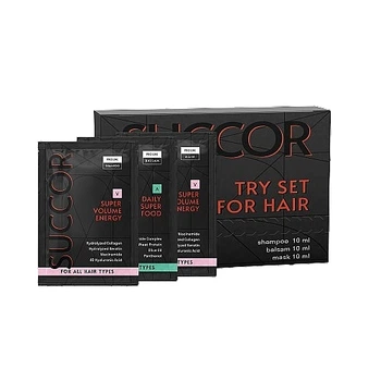 Набір пробників для надання об'єму волоссю - Succor Super Volume Energy Mini Set (sham/10ml + h/mask/10ml + h/balm/10ml) (1435536-25639060)