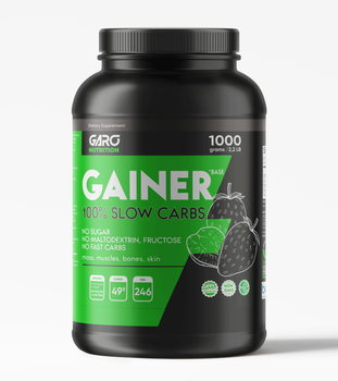 Гейнер Garo Nutrition 1 кг для набору маси та ваги худим на повільних вуглеводах без мальти полуниця