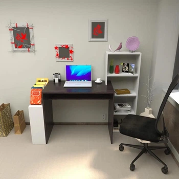 Компьютерный стол с полками из ДСП Morelli ST-0025 Ш 145/В 119/Г 51см венге темный/белый