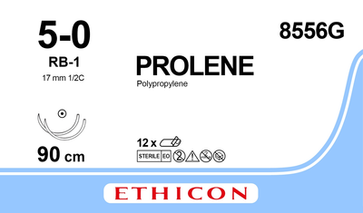 Пролен Ethicon LLC синий 90 см USP5-0 M1 две иглы RB-1 (8556G) (30705031242030)