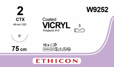 Викрил Ethicon LLC фиолетовый 75 см M5 USP2 одна игла CTX Тип колющий Taper Point 48 мм 1/2 круга (W9252) (30705031129423)