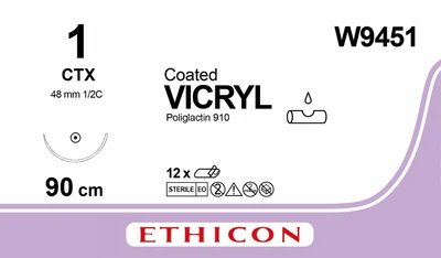 Викрил Ethicon LLC фиолетовый 90 см M4 USP1 одна игла CTX Тип колющий Taper Point 48 мм 1/2 круга (W9451) (30705031129942)