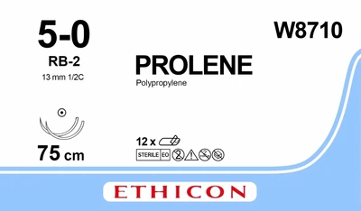 Пролен Ethicon LLC синий 75 см M1 USP5/0 две иглы RB-2 Тип колющий Taper Point 13 мм 1/2 круга (W8710) (30705031082100)