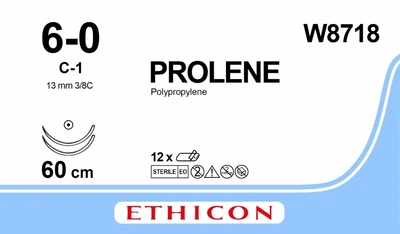 Пролен Ethicon LLC синий 60 см M0.7 USP6/0 две иглы C-1 Тип колющий Taper Point 13 мм 3/8 круга (W8718) (30705031082117)