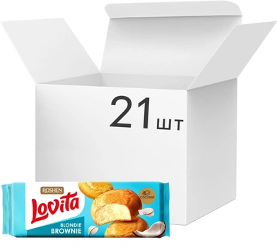 Упаковка сдобного печенья Roshen Lovita Blondie Brownie с кокосом 152 г x 21 шт (4823077646478)