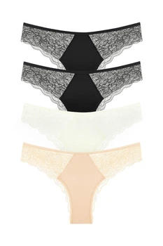 Трусики бразилиана, 4 штуки Anabel Arto 5(XL) Черный-Черный-Шампань-Бежевый 01-01-03-04 (114827)