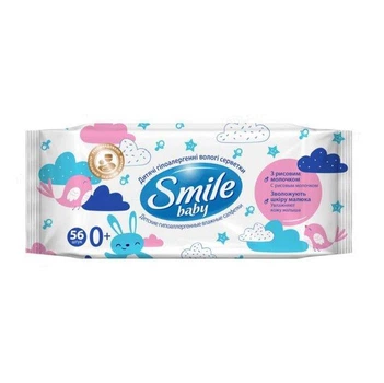 Салфетка волога SMILE Baby гіпоалергенні 56 штук в упаковці
