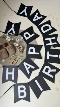 Гірлянда на День Народження Happy Birthday чорно-біла HeyBaby
