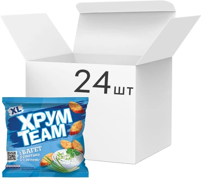 Упаковка сухариків ХрумTeam Багет зі смаком сметани і зелені 90 г x 24 шт (2.16 кг) (4823063129817)