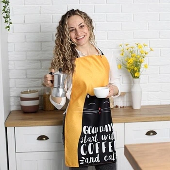Полноцветный фартук Сolorful Good days start with coffee and cat (FRTC_21M003) ТМ Presentville