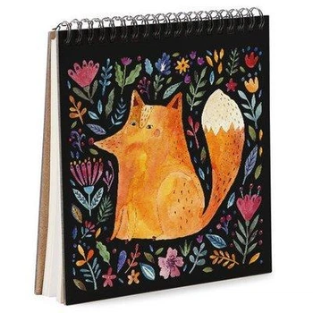 Блокнот Sketchbook (квадрат.) Лиса и цветы на черном фоне (BDK_FFL010) TM Presentville