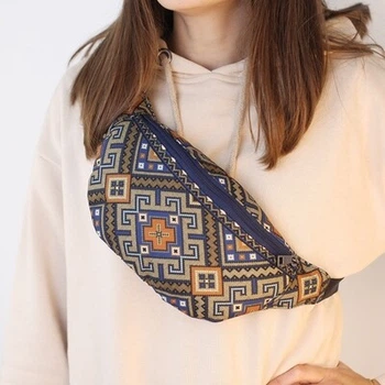Сумка бананка BUMBAG Коричневий Орнамент на блакитному тлі. (BB_22S019_TSI) TM Presentville