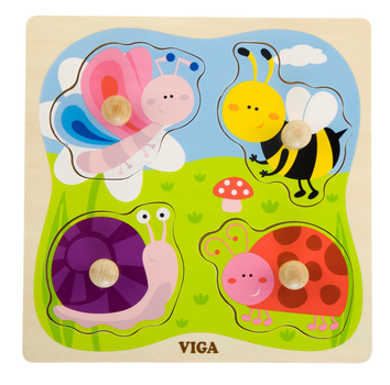 Zestaw drewnianych puzzli Viga na podkładce z uchwytami Owady 50131 (6934510501310)