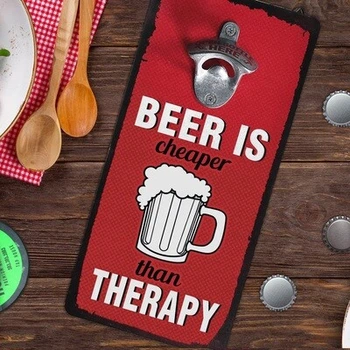 Настенная открывалка для бутылок Beer is cheaper than therary
