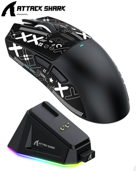 Мышь беспроводная игровая ATTACK SHARK X11 черная. Радио 2.4Ghz + Bluetooth 5.2 + Док-станция