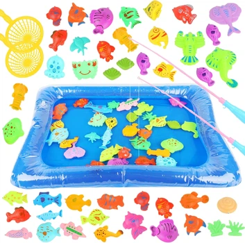 Набор игрушек для рыбалки с магнитной удочкой, сачками, рыбками и надувным бассейном 40 шт