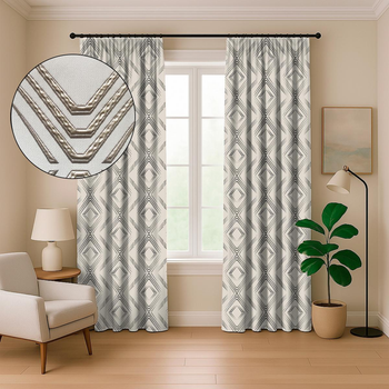 Штора жакардова Umbra 150×270 см бежева з абстрактною вишивкою для спальні та вітальні