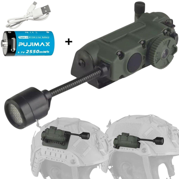 Тактический армейский фонарь для шлема Sidewinder Stalk Helmet Light с креплением в рельсу на каску бронежилет рпс + аккумуляторная батарея CR123A Олива