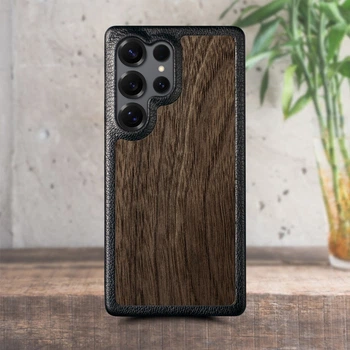 Кожаная накладка Stenk WoodBacker для Samsung Galaxy S25 Ultra Черный (78601)