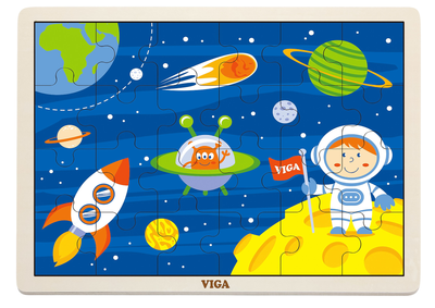 Zestaw drewnianych puzzli Viga na podkładce Kosmiczna prygoda, 24 el. 51461 (6934510514617)